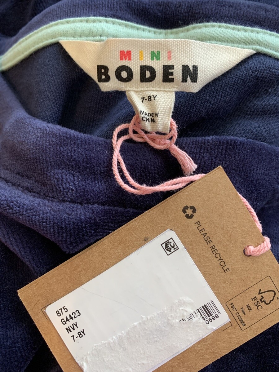 NWT Mini Boden Girls 7-8 Blue Velour Long Sleeve Bunny in Moon