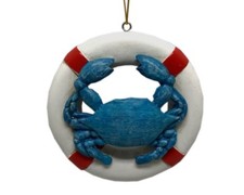 CRAB w/LIFE RING RESIN 3.5" COASTAL NAUTICAL CHRISTMAS ORNAMENT