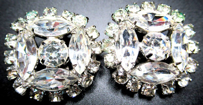 GARNE Sparkling Ice Rhinestone Vintage Clip Earrings