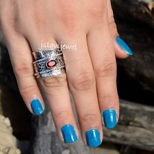 Faceted Garnet Gemstone 925 Sterling Silver Meditation Spinner Ring Jewelry