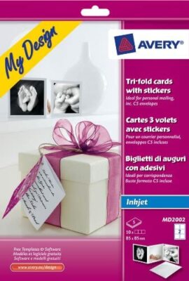 Avery MD2002 bedruckbarer dreifach faltbarer Geschenkkartenanhänger mit Umschlägen für Tintenstrahldrucker