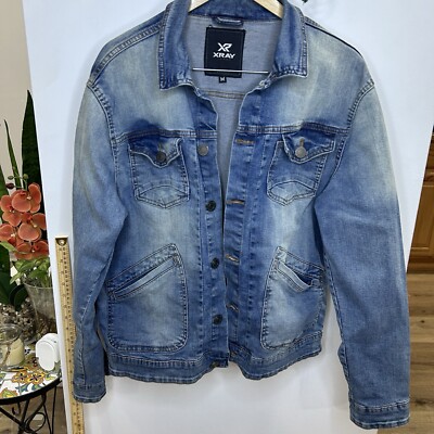 X-Ray Men's Slim Acid Wash Distressed Denim Trucker Jacket, Size M 98% Cotton