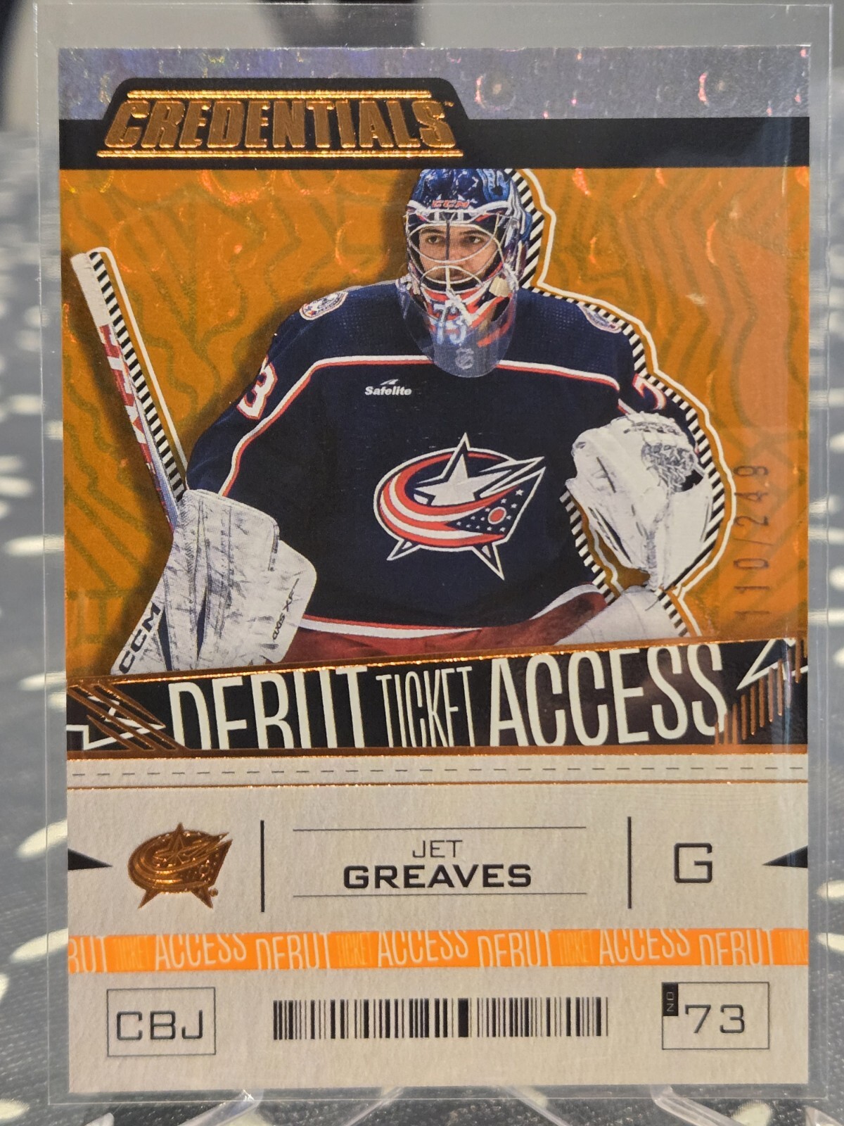 2023-24 Upper Deck Credentials Jet Greaves Debut Ticket Access Orange /249