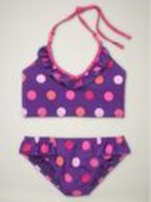 NWT GAP Ruffle Polka Dot Two-Piece Swimsuit Bikini Swimwear Purple Girls XL 12