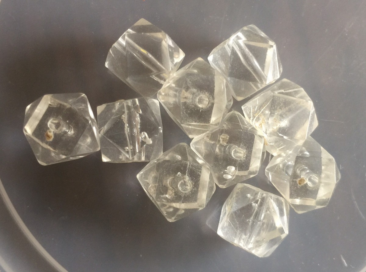 Vintage Japan Clear Chunky Faceted Multi Sided Cube
