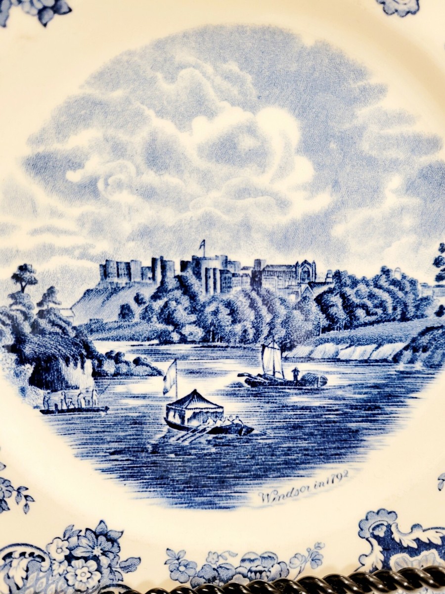 Johnson Brothers Blue & White Old Castle Scene Windsor 1792 8 3/4