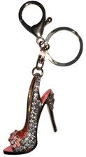 Crystal Shoe High Heel Bling Rhinestones Gold-Tone Key Chain Fob Purse Charm New