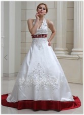 Ball-Gown Halter Court Train Satin Wedding Dress With Embroidered Beading Sequin