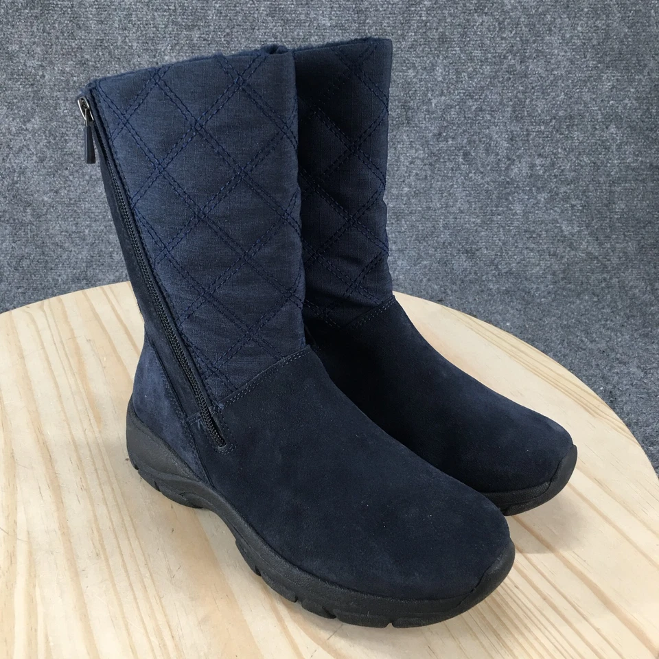 Botas Lands End Mujer 8.5B Invierno Azul Acolchado Cremallera Lateral Cuero Media Pantorrilla 503405 Foto 3 de 4