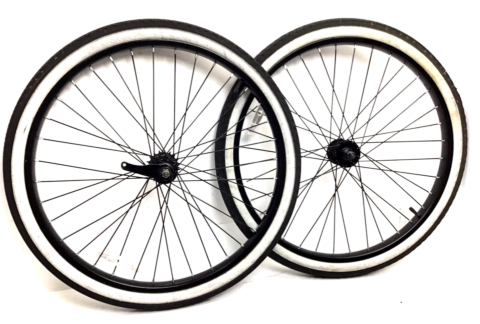 26" Beach Cruiser Wheel Set Black Coaster Brake 2.125" Whitewall Tires