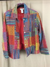 Travel Smith Women Artsy Patchwork Textured Multi-color Coat Blazer Jacket Small
