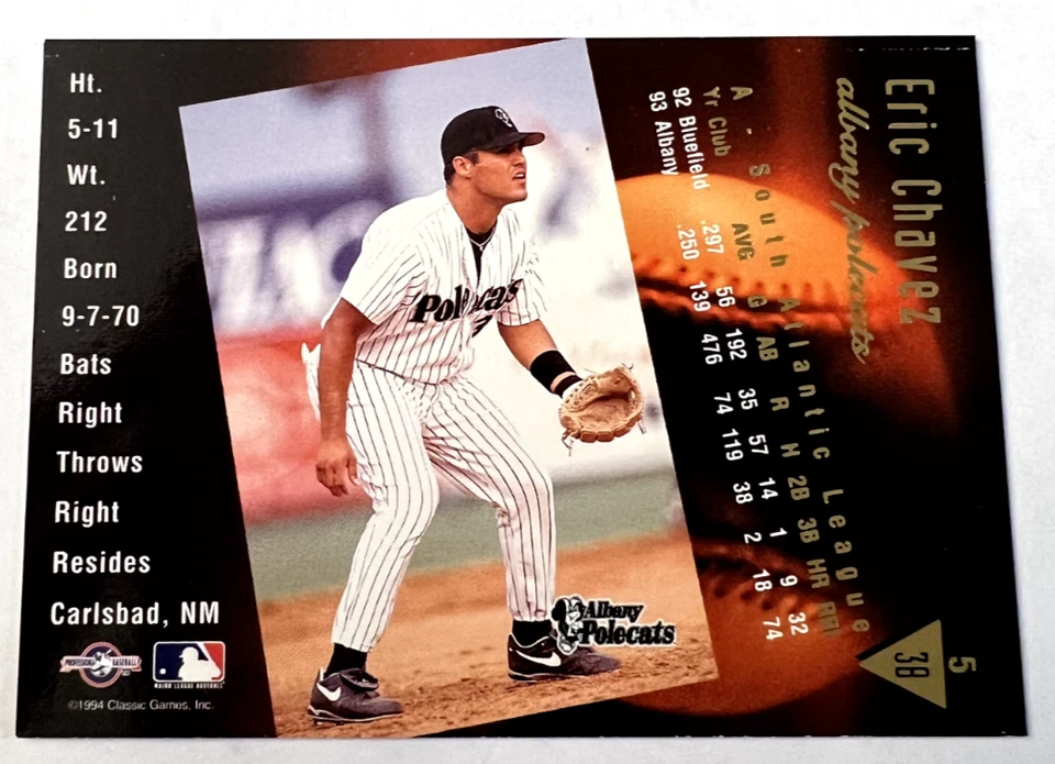 1994 Classic Best Gold #5 Eric Chavez Albany Polecats 3rd Base - Image 2 of 4
