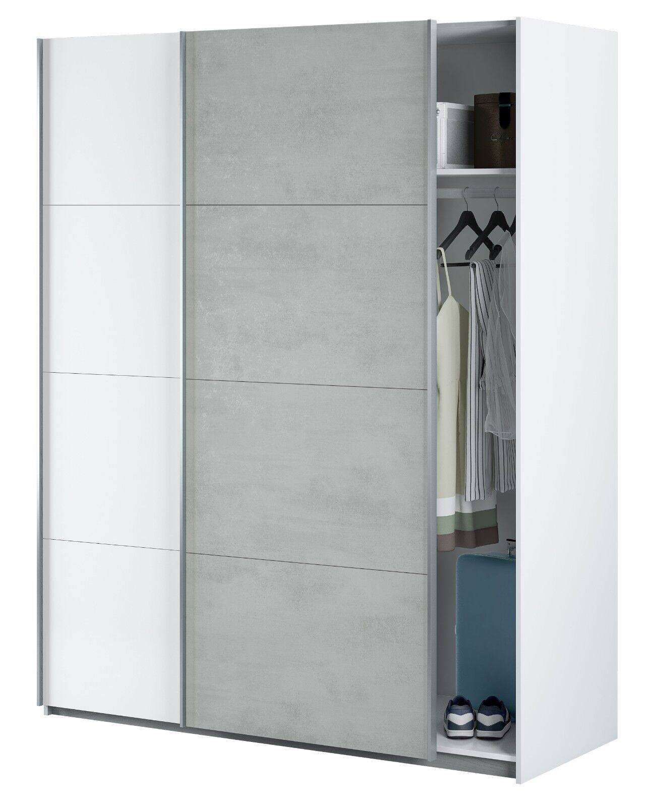 Armario puertas correderas color blanco y cemento estilo moderno 150x60x200 cm