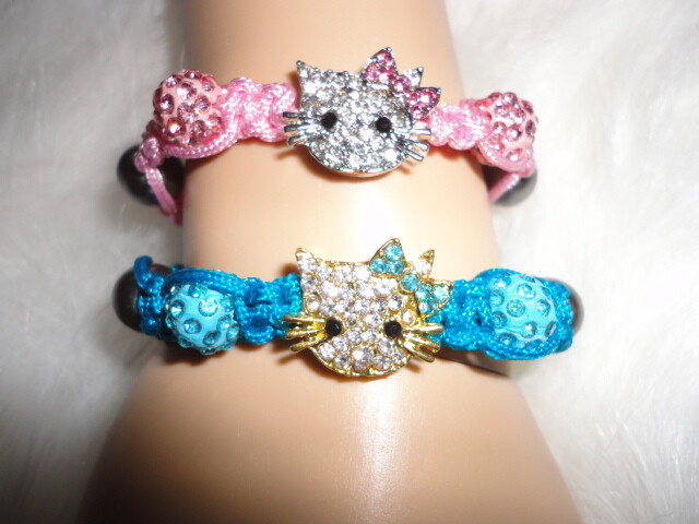 HELLO KITTY PINK OR TURQUOISE HAND WOVEN RHINESTONE  display picture 3