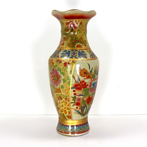 Vintage chinesische Blumenvase Moriage Chinoiserie 10" handbemalt angewandtes Design - Bild 2 von 15