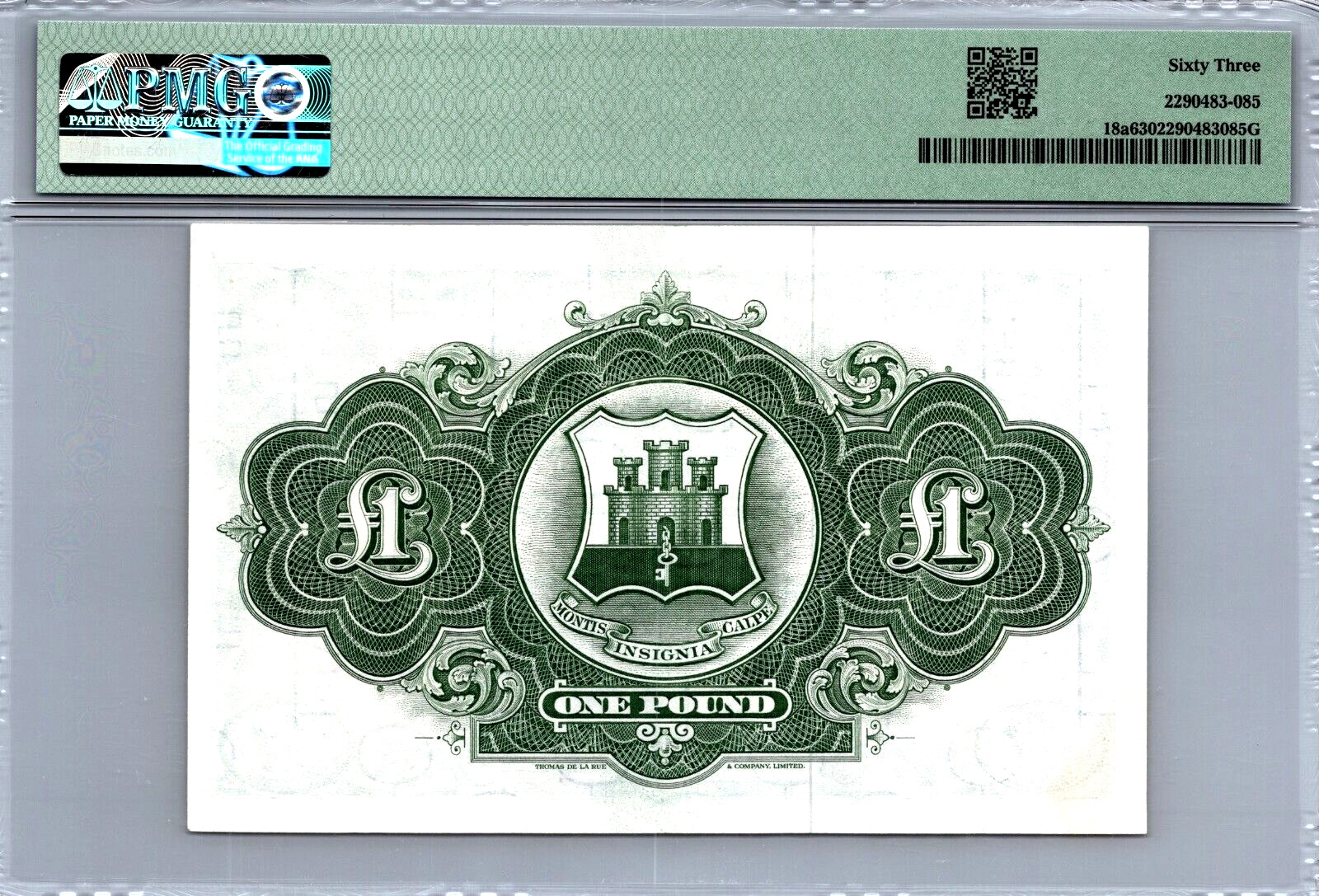 Gibraltar £1 Pound 1965 Pick# 18a PMG 63 Choice UNC