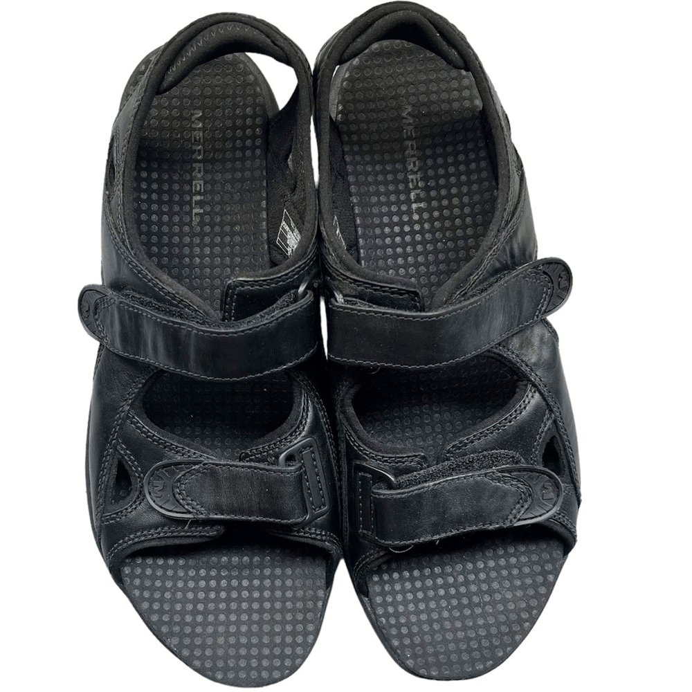 Sandali da donna Merrell via ebano in pelle nera taglia 9