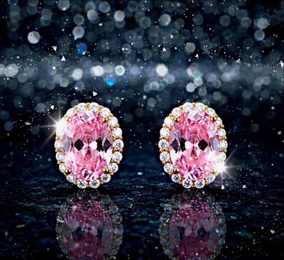 JACKIE KENNEDY JBK CAMROSE KROSS 24KT GP ROSE PINK RHINESTONE HALO POST EARRINGS