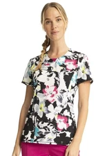 Infinity Women Scrubs Top Round Neck, CK609, Size: L, Inky Garden
