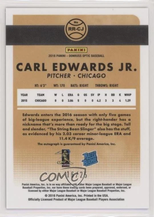 2016 Donruss Optic Rated Rookies Signatures Black /25 Carl Edwards Jr Auto RC - Image 2 of 2