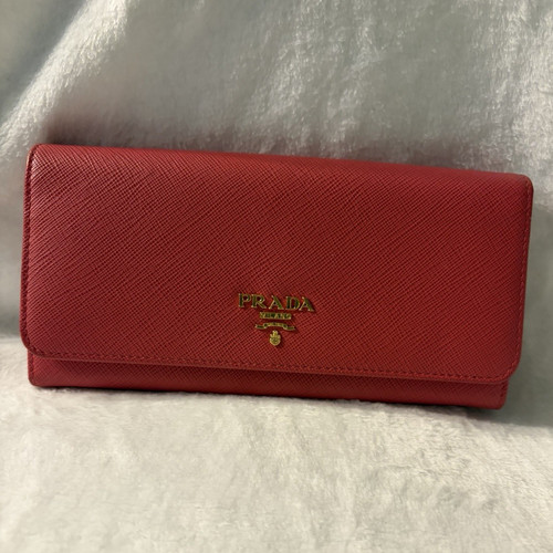 PRADA Pink Saffiano Long Wallet w/ Logo, Zipper & CC Slots. COA included !