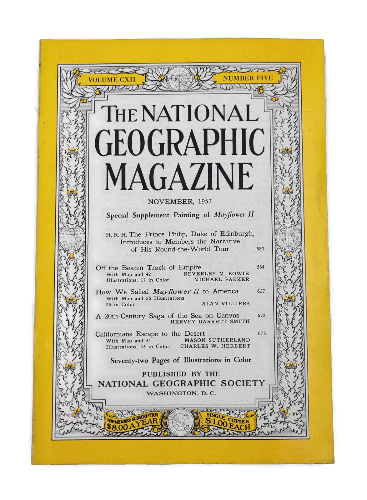 National Geographic November 1957 Prince Philip Duke Of Edinburgh World Tour Vg