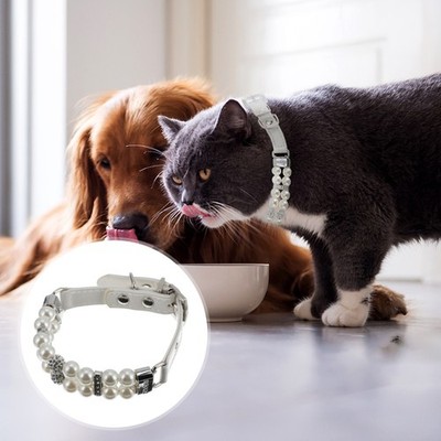  Hundeperlenhalsband PU Hundeperlen Halskette Halsband mit Leine für