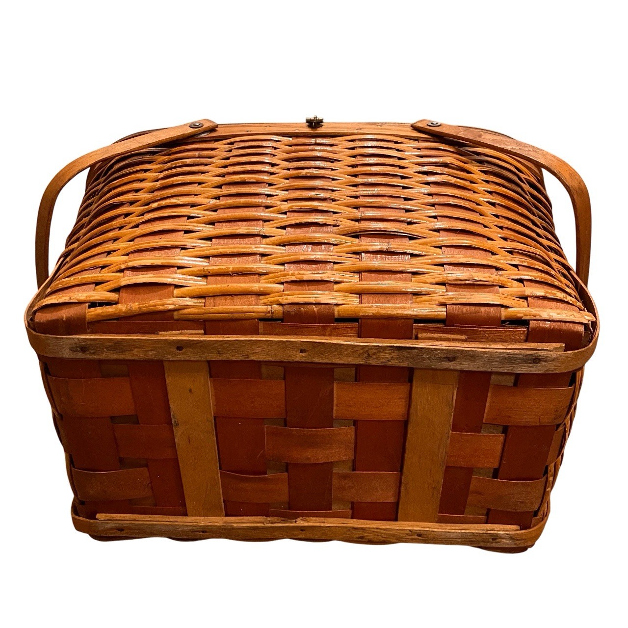 Vintage Wicker Picnic Basket with Wood Lid Handles 18" Hawkeye?
