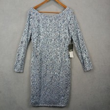 Marina Nordstrom Sheath Dress Womens Large Blue Sequin Crochet Lace Boat Neck