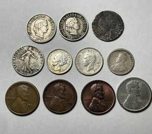 Lot Of 11 Mixed Coins Silver Copper Steel Foreign U.S.