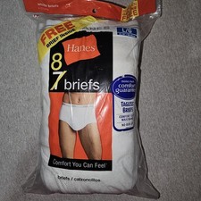 NOS Hanes Mens Tagless Full Size Briefs 8 Pack White L 36-38" 2010 Boxtops