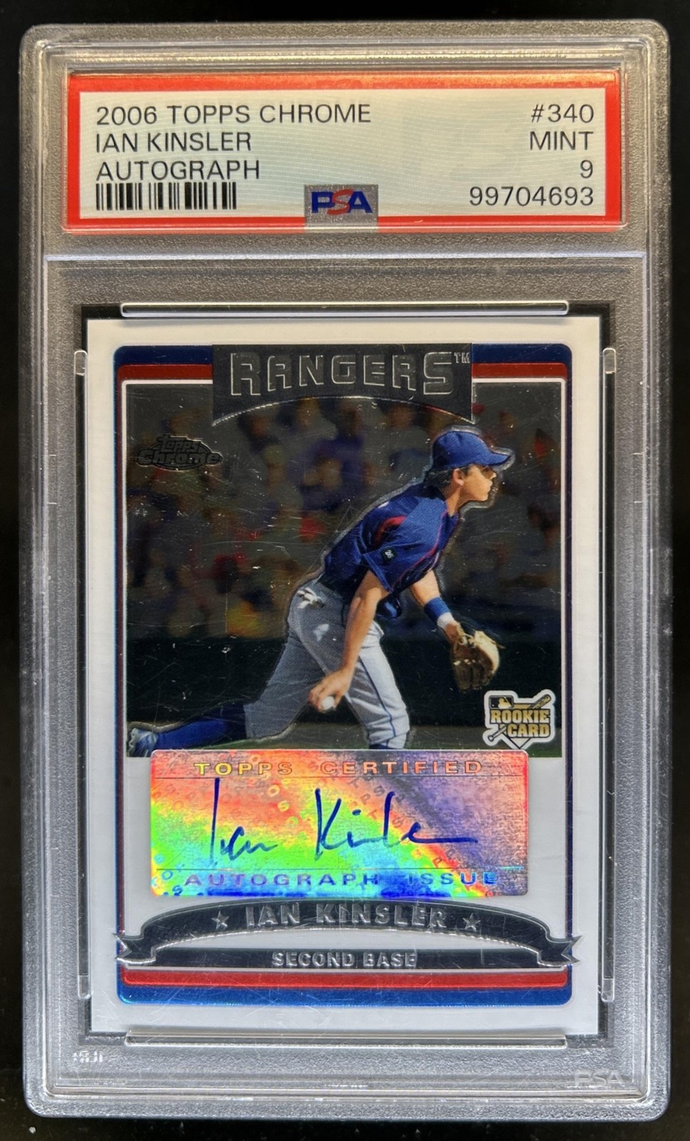 2006 Topps Chrome Ian Kinsler Rookie Auto Autograph RC #340 Rangers PSA 9