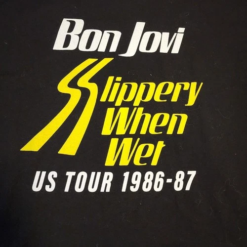 Bon Jovi Slippery When Wet T Shirt XL Black US Tour 1980s vintage concert t-shirt, vintage, size XL, single stitch, B+ condition