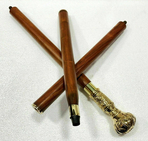 Antique Brass Victorian Designer style Handle Wooden Walking Cane Stick Vintage - Picture 4 of 4