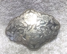 Alpaca Silver Flower Filigree Belt Buckle Mexico Signed Great Vintage Condition