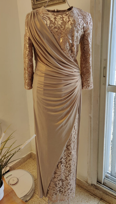 Tadashi Shoji Rose Gold Gown VG1207L S Sequin Lace Metallic Jersey Formal |  eBay