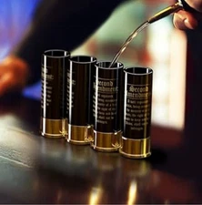 2nd AMENDMENT Old SOUTHERN BRASS 12 GAUGE Shotgun SHELL SHOT Glasses SET - 4 NEW