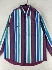 Vintage Wrangler Shirt Men 17.5 - 35 Western Brushpopper Multi Striped Rodeo