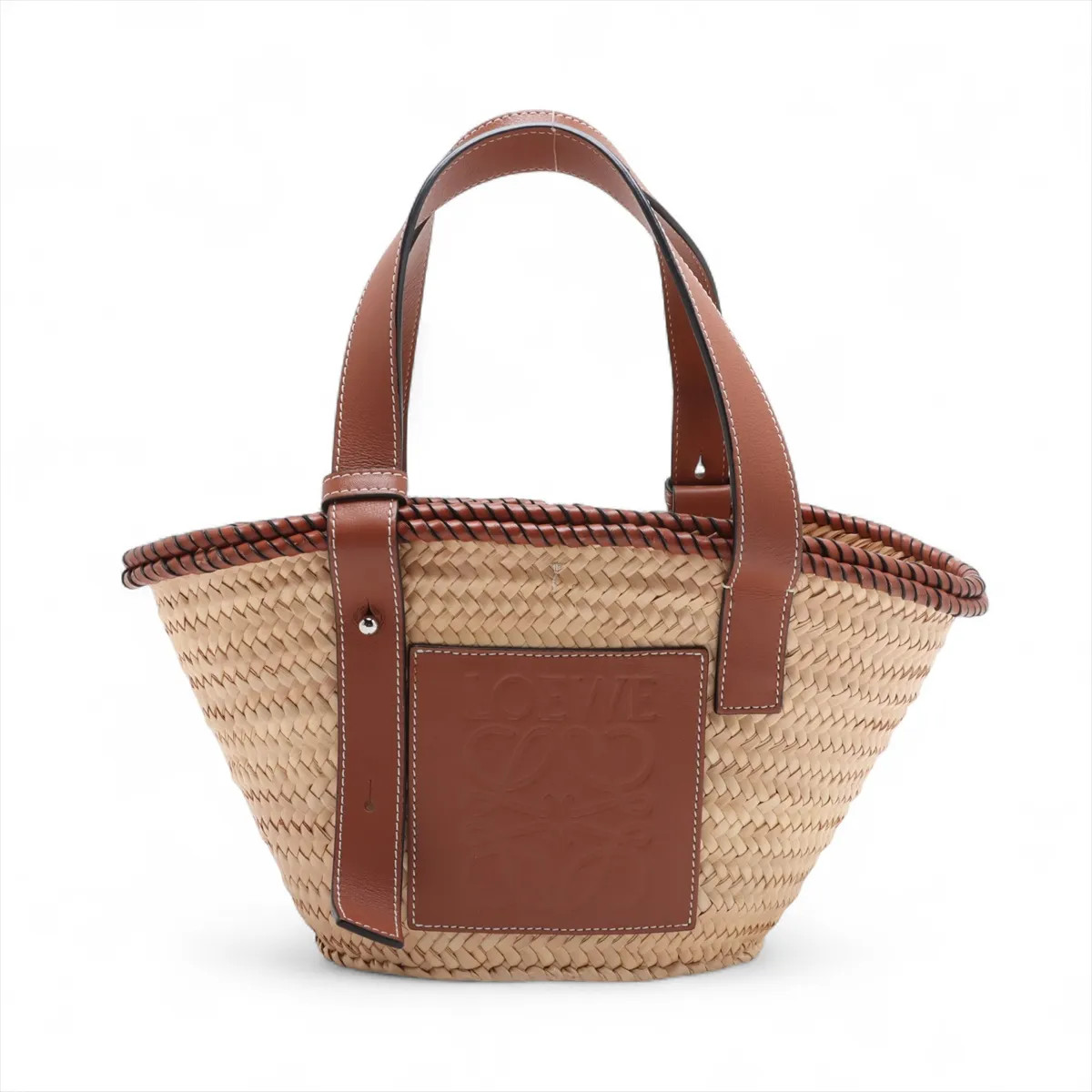 Loewe Basket small Raffia x leather Straw bag Beige×Brown