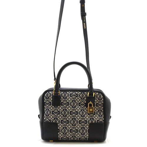 LOEWE Amazona 19 Square Black / Gray Canvas / Leather Handbag Women's #DB3704