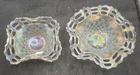 PAIR VINTAGE CARNIVAL FENTON WHITE OPEN EDGE HAT SHAPES SQUARE AND SIX RUFFLED