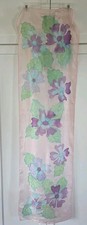 NWT 100 Silk Hand Painted Scarf Floral Pink Purple Green Sheer Long Wrap 16x57