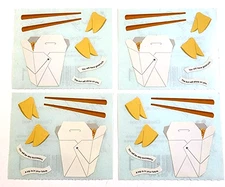 Chinese Food Take Out Chopsticks Fortune Mrs. Grossmans Stickers 4 pc RARE 2000