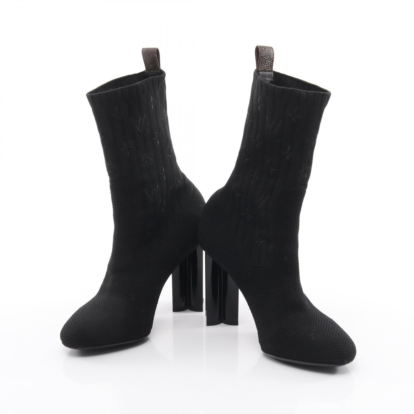 LOUIS VUITTON Silhouette Line Flower Heel Monogram boots Fabric Black Used Women thumbnail 3