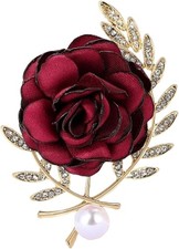 Rose Brooch for Women,Dainty Satin Fabric Flower Lapel Pins Vintage Elegant Pear