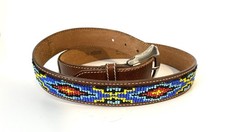 Vintage Wilsons Leather Beaded Belt 34 Western Southwestern Aztec Silver Buckel
