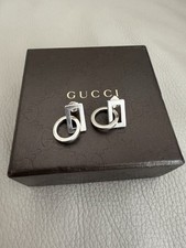Authentic Gucci Sterling Silver Circle Square Charm Chunky Dangle Drop Earrings