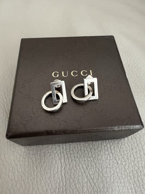 Authentische Gucci Sterlingsilber Kreis Quadrat Charm Grob Ohrhänger