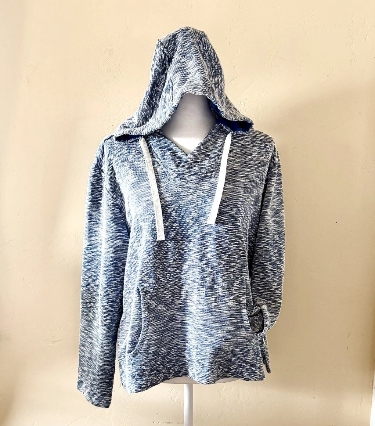 Hang Ten Hooded Sweatshirt Womens X-Large Knit Hoodie Blue White Marbled Comfort