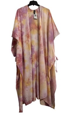 Torrid Kimono OS Tie Dye Tie Front Short Sleeve Cover Up Yellow and Pink NWT